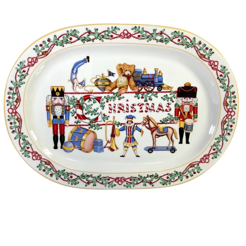 Block Spal Whimsy Christmas Oval Serving Platter Portugal Vintage 90's